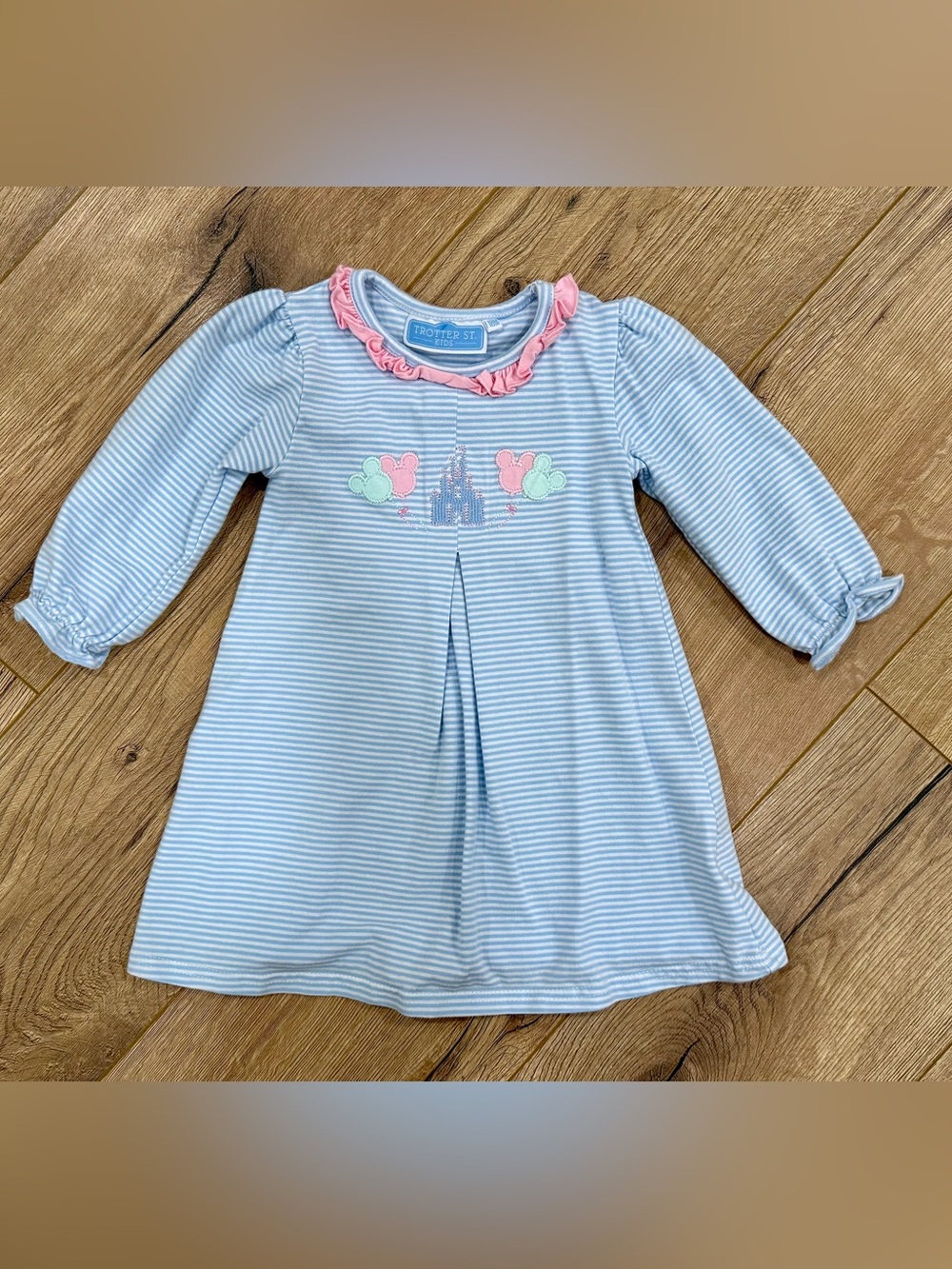 Trotter Street Kids Magical Castle Balloon Striped Long Sleeve Dress
